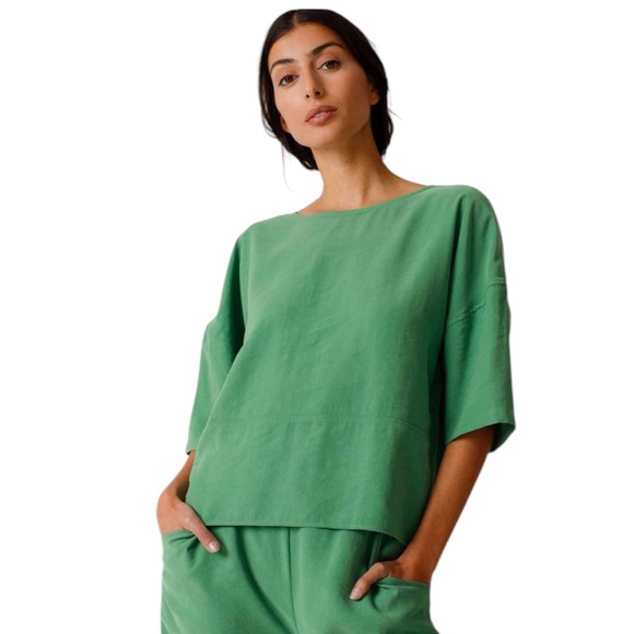 NWT SKFK Basoa Grass Green Tencel Oversized Short Sleeve Shirt EU 38 US 6 - Picture 1 of 13